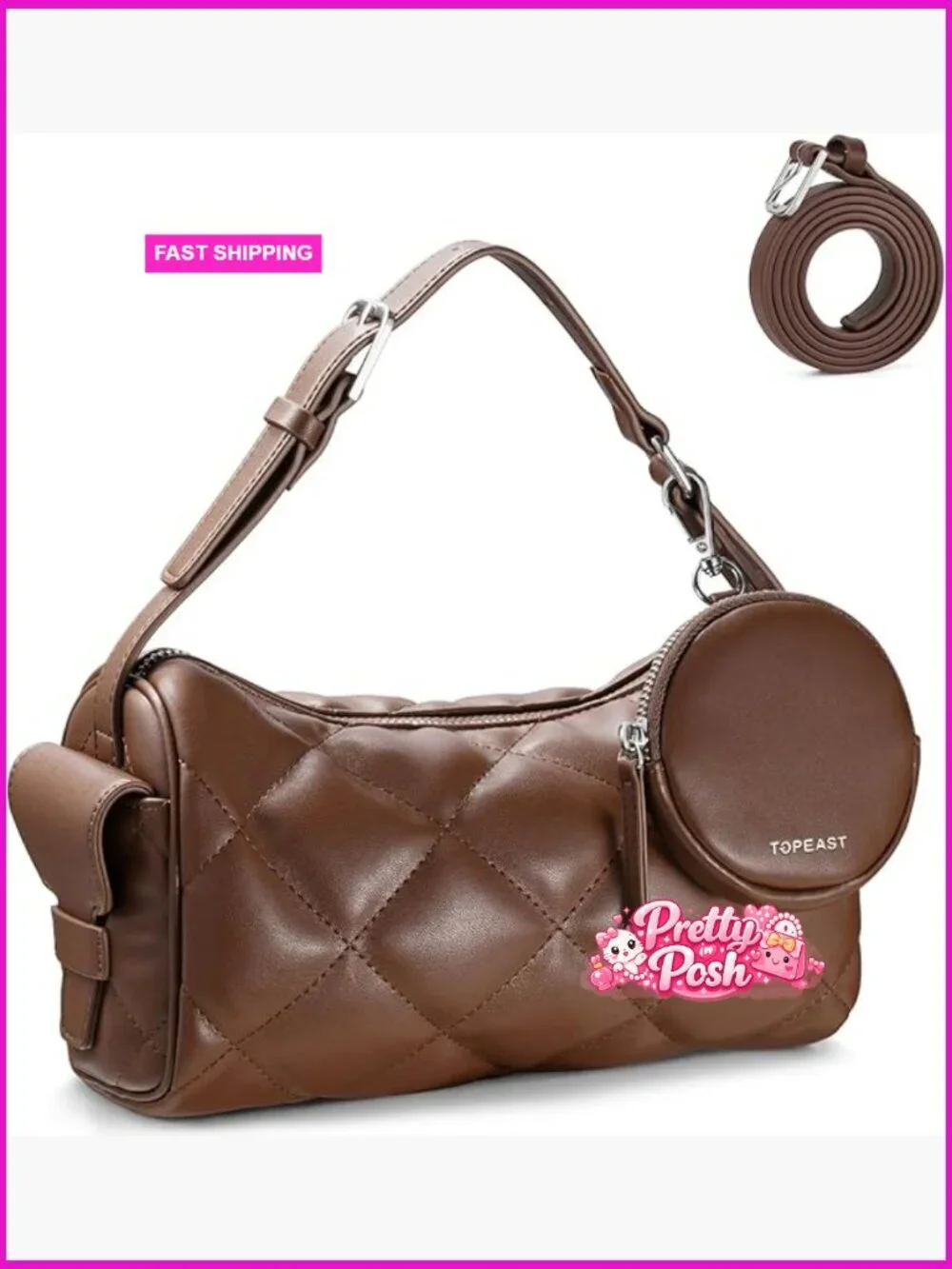 Vegan Leather Crossbody Bag Quilted Hobo Purse Adjustable Strap